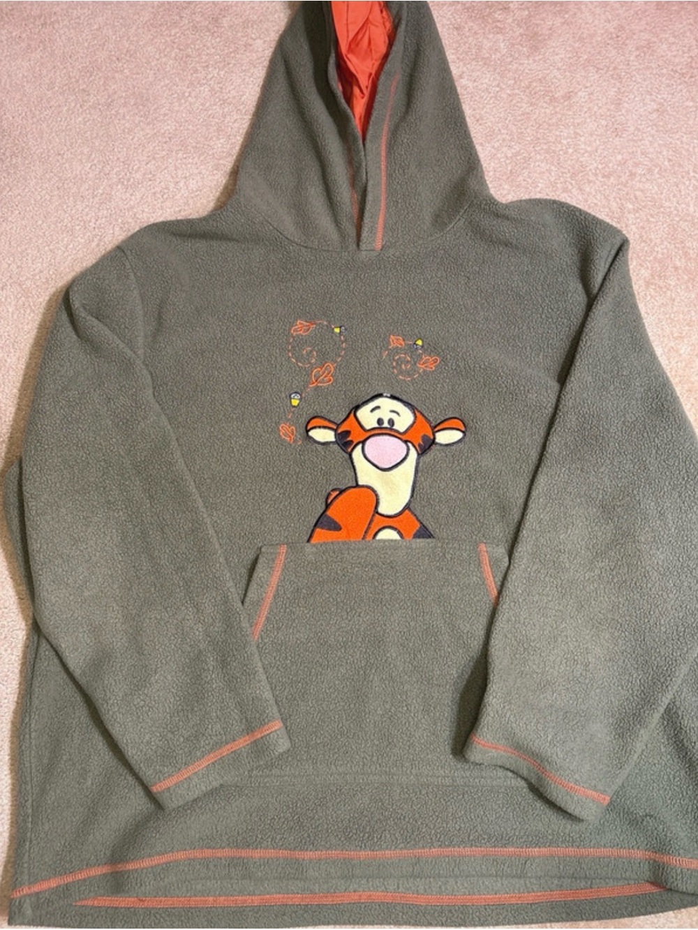 Disney Olive Green Fleece Hoodie with Orange Tigger Details